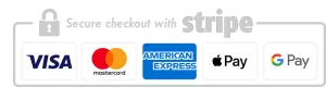 We accept Visa, Mastercard, American Express, Apple Pay & Google Pay all secured by Stripe